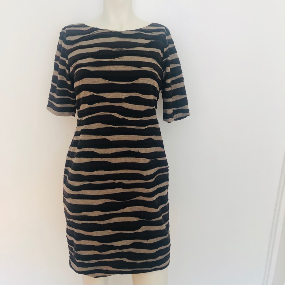 Connected Ruffled Animal Print Striped Dress